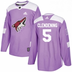 Youth Adidas Arizona Coyotes 5 Adam Clendening Authentic Purple Fights Cancer Practice NHL Jersey 