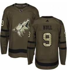 Youth Adidas Arizona Coyotes 9 Bobby Hull Authentic Green Salute to Service NHL Jersey 