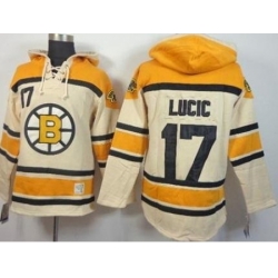 Boston Bruins #17 Milan Lucic Cream Stitched NHL Sawyer Hooded Sweatshirt Jersey