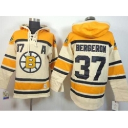 Boston Bruins #37 Patrice Bergeron Cream Stitched NHL Sawyer Hooded Sweatshirt Jersey