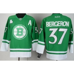 Boston Bruins 37 Patrice Bergeron Green St Patty's Day NHL Jersey
