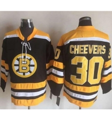 Bruins #30 Gerry Cheevers BlackYellow CCM Throwback New Stitched NHL Jersey
