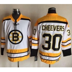 Bruins #30 Gerry Cheevers White CCM Throwback Stitched NHL Jersey