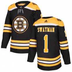 Men Boston Bruins 1 Jeremy Swayman Adidas Authentic Home Jersey   Black