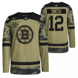 Men Boston Bruins 12 Craig Smith 2022 Camo Military Appreciation Night Stitched jersey
