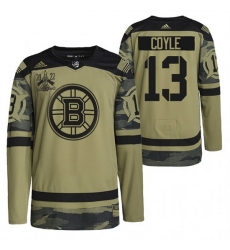 Men Boston Bruins 13 Charlie Coyle 2022 Camo Military Appreciation Night Stitched jersey