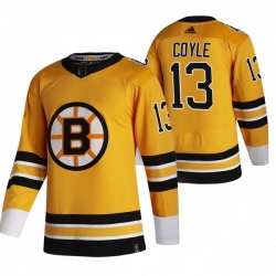 Men Boston Bruins 13 Charlie Coyle Yellow Adidas 2020 21 Reverse Retro Alternate NHL Jersey