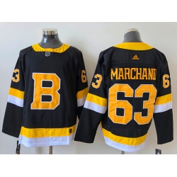 Men Boston Bruins 63 Brad Marchand Black Adidas 2020 21 Reverse Retro Alternate NHL Jersey