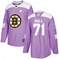 Men Boston Bruins 71 Taylor Hall Adidas Authentic Fights Cancer Practice Purple Jersey