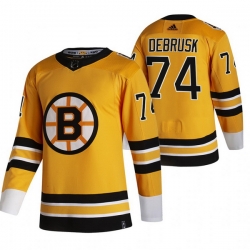 Men Boston Bruins 74 Jake DeBrusk Yellow Adidas 2020 21 Reverse Retro Alternate NHL Jersey