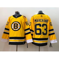 Men Boston Bruins Brad Marchand 63 Yellow 2021 Adidas Stitched NHL Jersey