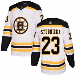 Men Boston Bruins Jack Studnicka Adidas Authentic Away Jersey White