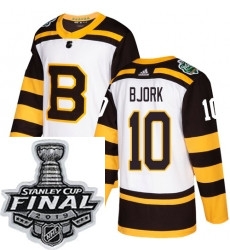 Mens Adidas Boston Bruins 10 Anders Bjork Authentic White 2019 Winter Classic NHL Jersey