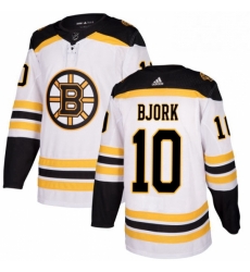 Mens Adidas Boston Bruins 10 Anders Bjork Authentic White Away NHL Jersey 
