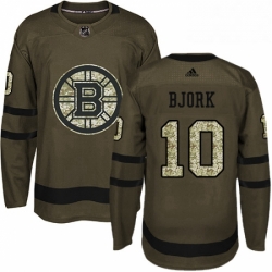 Mens Adidas Boston Bruins 10 Anders Bjork Premier Green Salute to Service NHL Jersey 