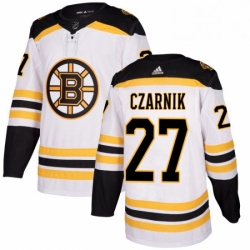 Mens Adidas Boston Bruins 27 Austin Czarnik Authentic White Away NHL Jersey 
