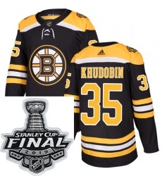 Mens Adidas Boston Bruins 35 Anton Khudobin Authentic Black Home NHL Jersey