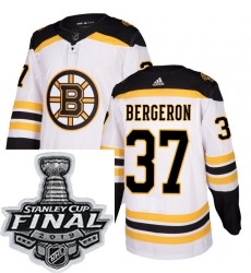 Mens Adidas Boston Bruins 37 Patrice Bergeron Authentic White Away NHL Jersey
