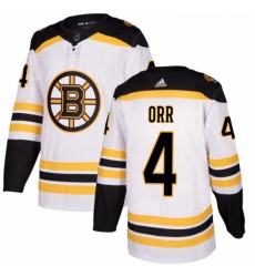 Mens Adidas Boston Bruins 4 Bobby Orr Authentic White Away NHL Jersey 