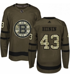 Mens Adidas Boston Bruins 43 Danton Heinen Authentic Green Salute to Service NHL Jersey 