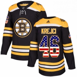Mens Adidas Boston Bruins 46 David Krejci Authentic Black USA Flag Fashion NHL Jersey 