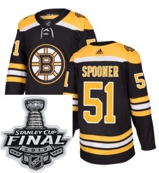 Mens Adidas Boston Bruins 51 Ryan Spooner Authentic Black Home NHL Jersey