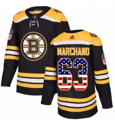 Mens Adidas Boston Bruins 63 Brad Marchand Authentic Black USA Flag Fashion NHL Jersey 