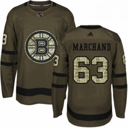 Mens Adidas Boston Bruins 63 Brad Marchand Authentic Green Salute to Service NHL Jersey 