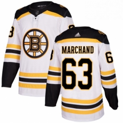 Mens Adidas Boston Bruins 63 Brad Marchand Authentic White Away NHL Jersey 
