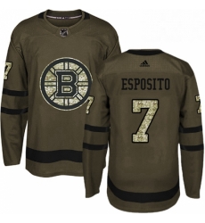 Mens Adidas Boston Bruins 7 Phil Esposito Authentic Green Salute to Service NHL Jersey 