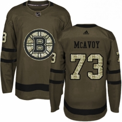 Mens Adidas Boston Bruins 73 Charlie McAvoy Authentic Green Salute to Service NHL Jersey 