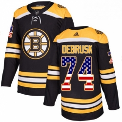 Mens Adidas Boston Bruins 74 Jake DeBrusk Authentic Black USA Flag Fashion NHL Jersey 