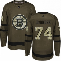 Mens Adidas Boston Bruins 74 Jake DeBrusk Authentic Green Salute to Service NHL Jersey 