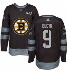 Mens Adidas Boston Bruins 9 Johnny Bucyk Authentic Black 1917 2017 100th Anniversary NHL Jersey 
