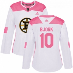 Womens Adidas Boston Bruins 10 Anders Bjork Authentic WhitePink Fashion NHL Jersey 