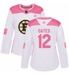Womens Adidas Boston Bruins 12 Adam Oates Authentic WhitePink Fashion NHL Jersey 