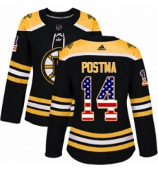 Womens Adidas Boston Bruins 14 Paul Postma Authentic Black USA Flag Fashion NHL Jersey 