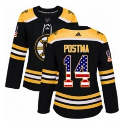 Womens Adidas Boston Bruins 14 Paul Postma Authentic Black USA Flag Fashion NHL Jersey 