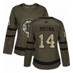 Womens Adidas Boston Bruins 14 Paul Postma Authentic Green Salute to Service NHL Jersey 