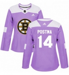 Womens Adidas Boston Bruins 14 Paul Postma Authentic Purple Fights Cancer Practice NHL Jersey 