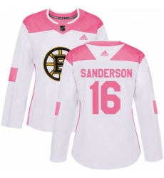 Womens Adidas Boston Bruins 16 Derek Sanderson Authentic WhitePink Fashion NHL Jersey 