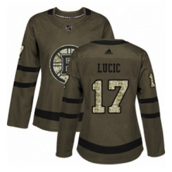 Womens Adidas Boston Bruins 17 Milan Lucic Authentic Green Salute to Service NHL Jersey 