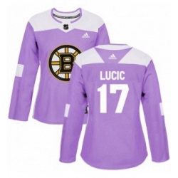 Womens Adidas Boston Bruins 17 Milan Lucic Authentic Purple Fights Cancer Practice NHL Jersey 