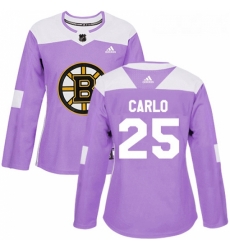 Womens Adidas Boston Bruins 25 Brandon Carlo Authentic Purple Fights Cancer Practice NHL Jersey 