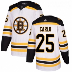 Womens Adidas Boston Bruins 25 Brandon Carlo Authentic White Away NHL Jersey 