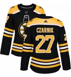Womens Adidas Boston Bruins 27 Austin Czarnik Authentic Black Home NHL Jersey 