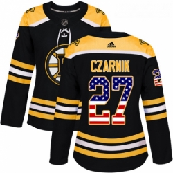 Womens Adidas Boston Bruins 27 Austin Czarnik Authentic Black USA Flag Fashion NHL Jersey 