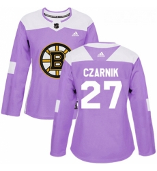Womens Adidas Boston Bruins 27 Austin Czarnik Authentic Purple Fights Cancer Practice NHL Jersey 