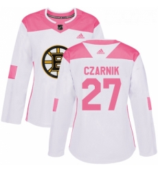 Womens Adidas Boston Bruins 27 Austin Czarnik Authentic WhitePink Fashion NHL Jersey 