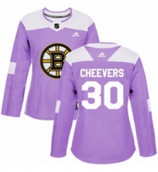 Womens Adidas Boston Bruins 30 Gerry Cheevers Authentic Purple Fights Cancer Practice NHL Jersey 
